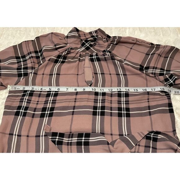 7th Ave NY & Co. Design Studio Blouse w/Waist Tie Rose Pink Plaid Women's Size S - Picture 7 of 16